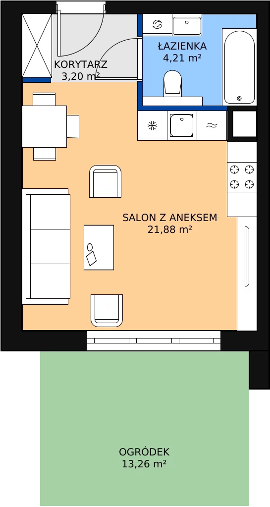 1 pokój, mieszkanie 29,34 m², parter, oferta nr 8.2.8, Osiedle Przyjemne - etap III, Gdańsk, Jasień, ul. Flisykowskiego
