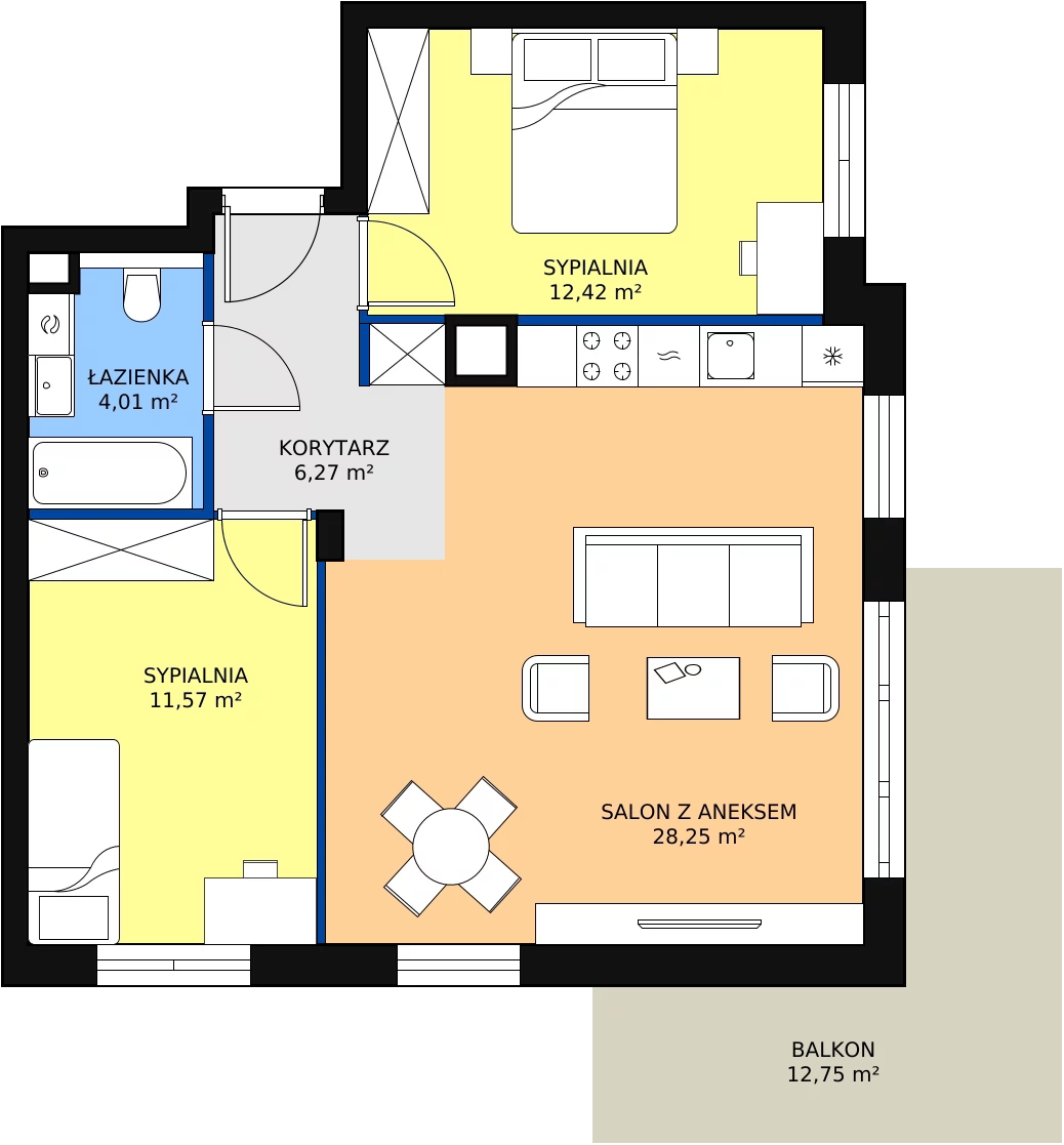 3 pokoje, mieszkanie 62,98 m², piętro 1, oferta nr 8.3.7, Osiedle Przyjemne - etap III, Gdańsk, Jasień, ul. Flisykowskiego