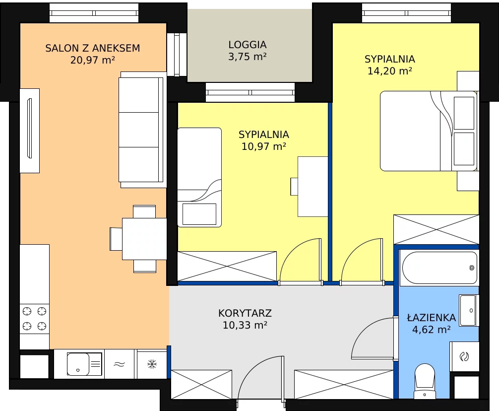 Zalety mieszkania 61.09 m², A1-1-6