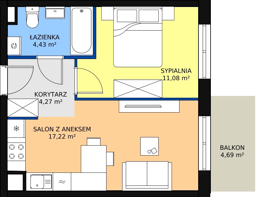 Zalety mieszkania 37 m², A1-1-8