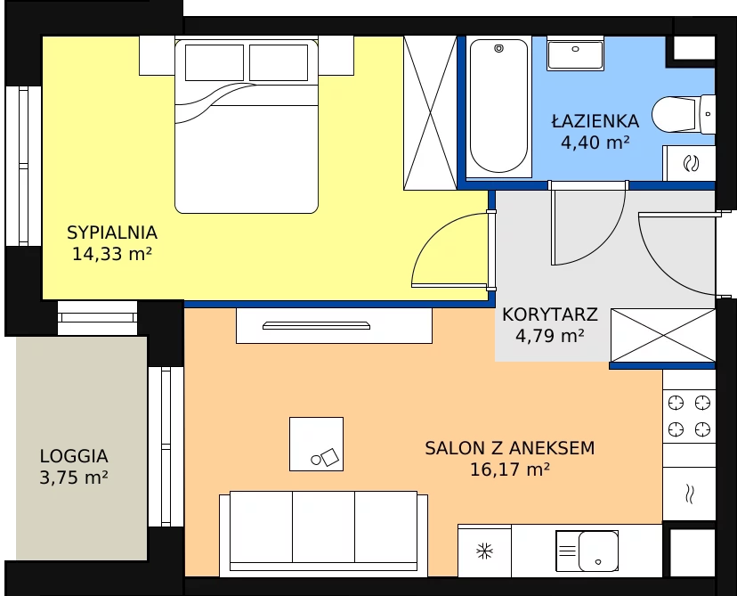 Zalety mieszkania 39.69 m², A1-2-13