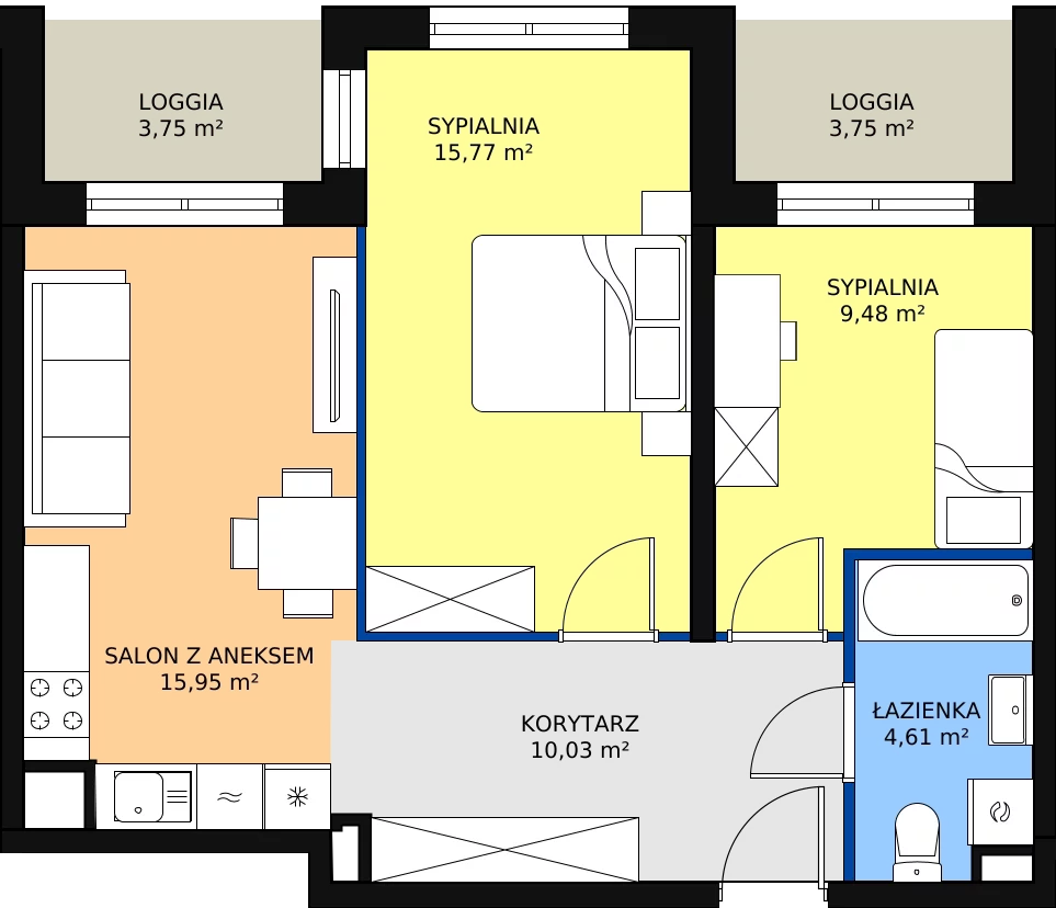 Zalety mieszkania 55.84 m², A1-2-14