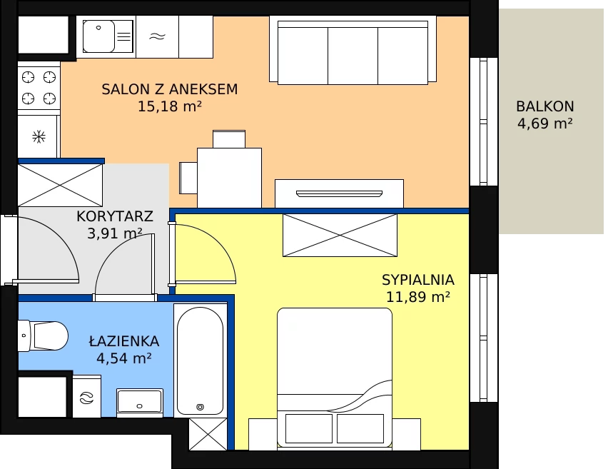 Zalety mieszkania 35.52 m², A1-2-18