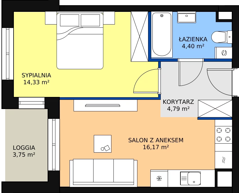 Zalety mieszkania 39.69 m², A1-3-22