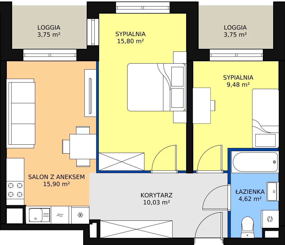Zalety mieszkania 55.83 m², A1-3-23