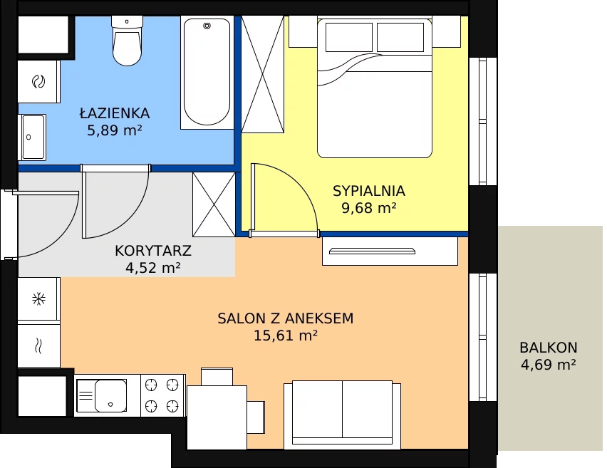 Zalety mieszkania 35.7 m², A1-3-27