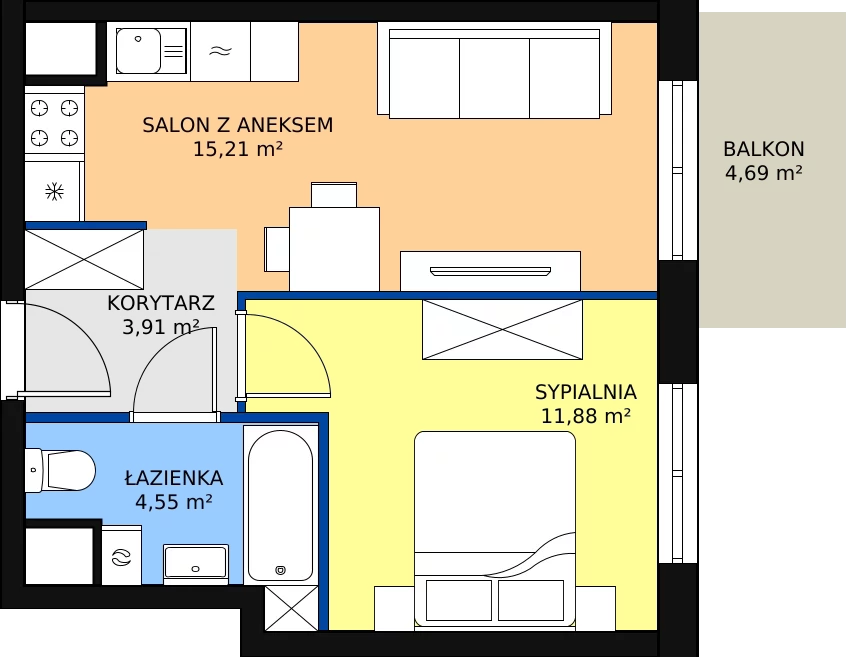 Zalety mieszkania 35.55 m², A1-4-36