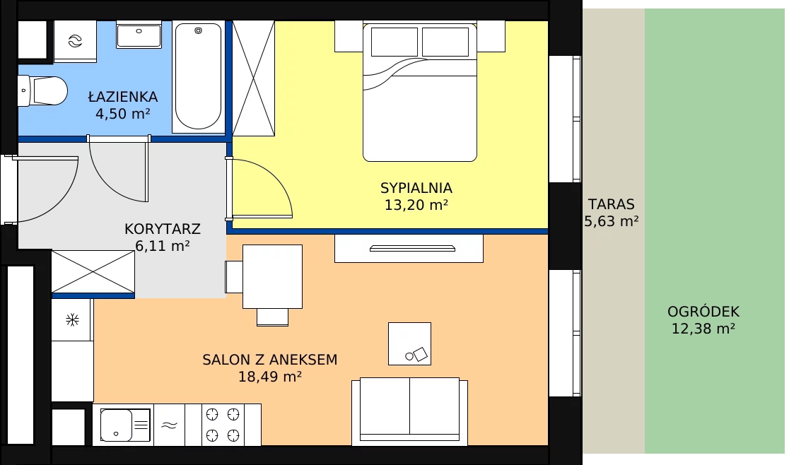 Zalety mieszkania 42.3 m², A2-0-162