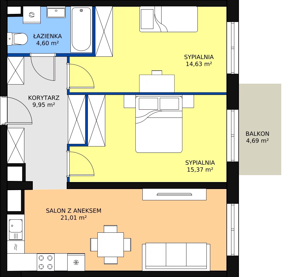 Zalety mieszkania 65.56 m², A2-1-168