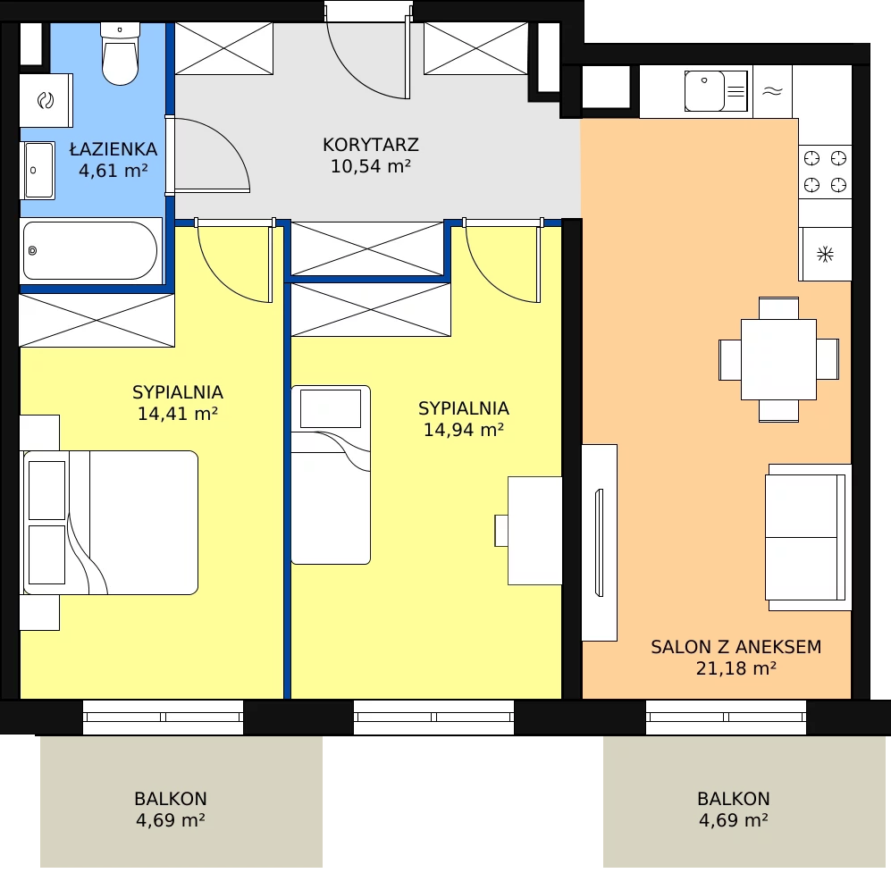 Zalety mieszkania 65.68 m², A2-1-169