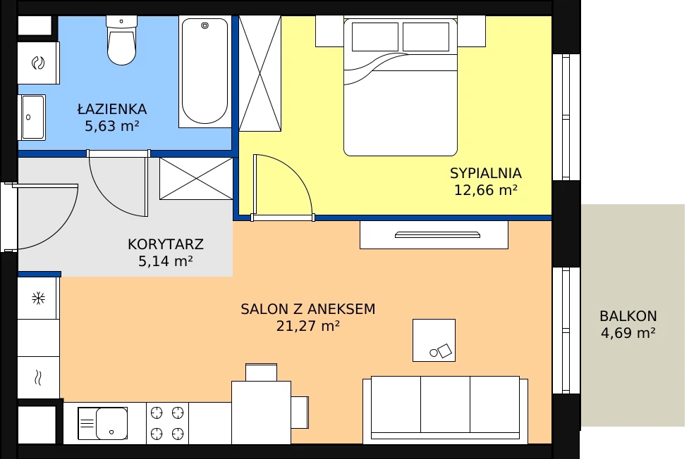 Zalety mieszkania 44.7 m², A2-1-170