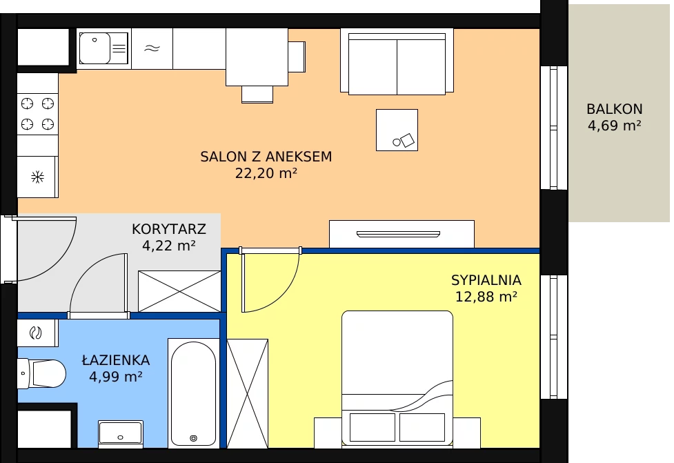 Zalety mieszkania 44.29 m², A2-2-178