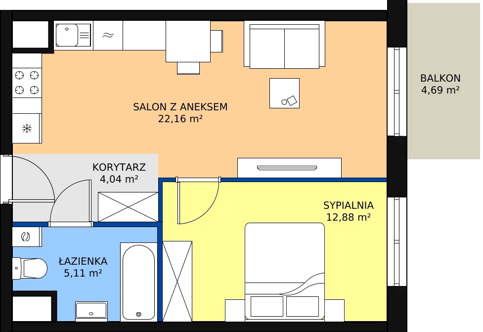 Zalety mieszkania 44.19 m², A2-2-179
