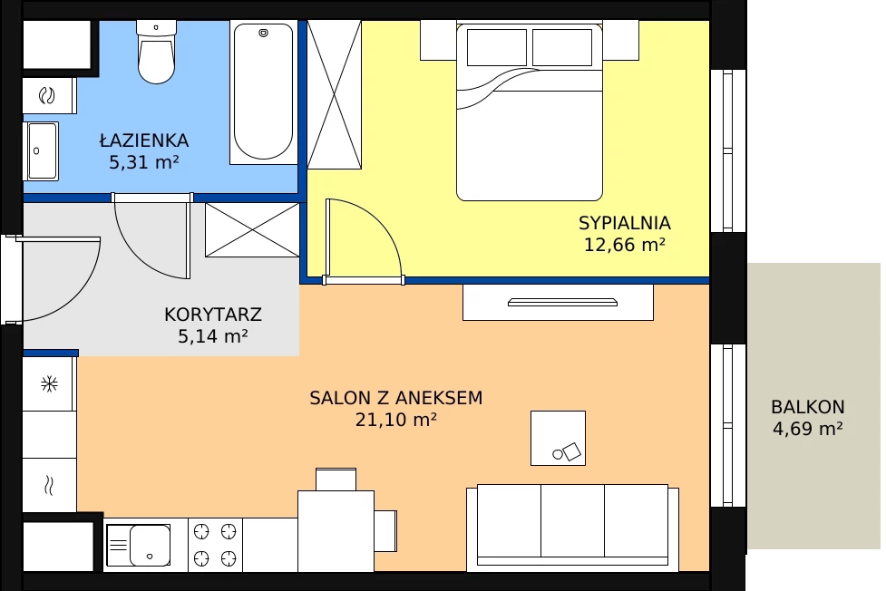 Zalety mieszkania 44.21 m², A2-3-186