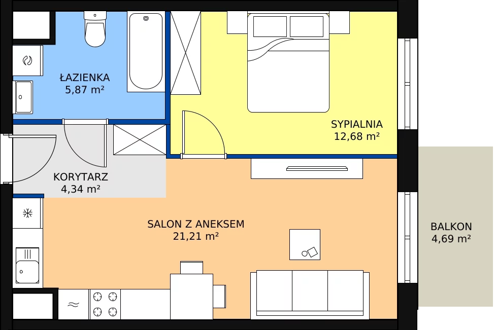 Zalety mieszkania 44.1 m², A2-3-187