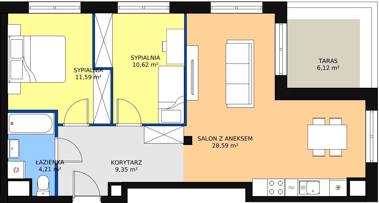 Zalety mieszkania 64.36 m², A2-6-201