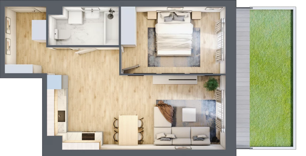 2 pokoje, mieszkanie 48,63 m², parter, oferta nr A3-0-102, Hipoteczna Park, Łódź, Bałuty, ul. Hipoteczna