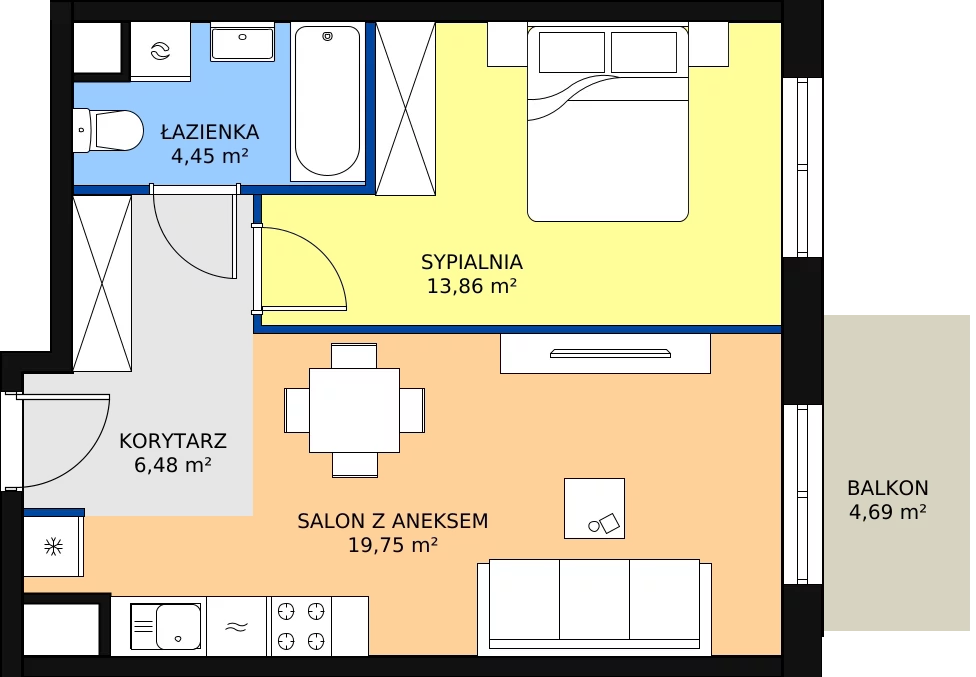 Zalety mieszkania 44.54 m², A3-1-107