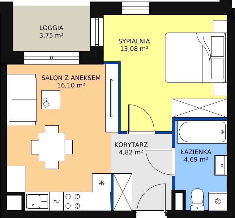 Zalety mieszkania 38.69 m², A3-1-110