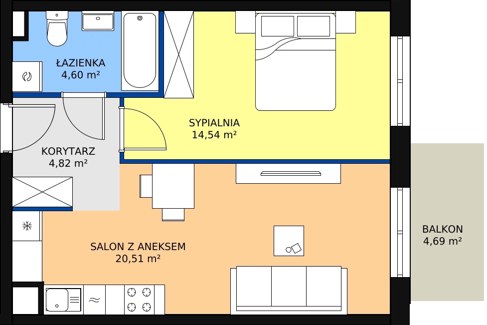 Zalety mieszkania 44.47 m², A3-1-141