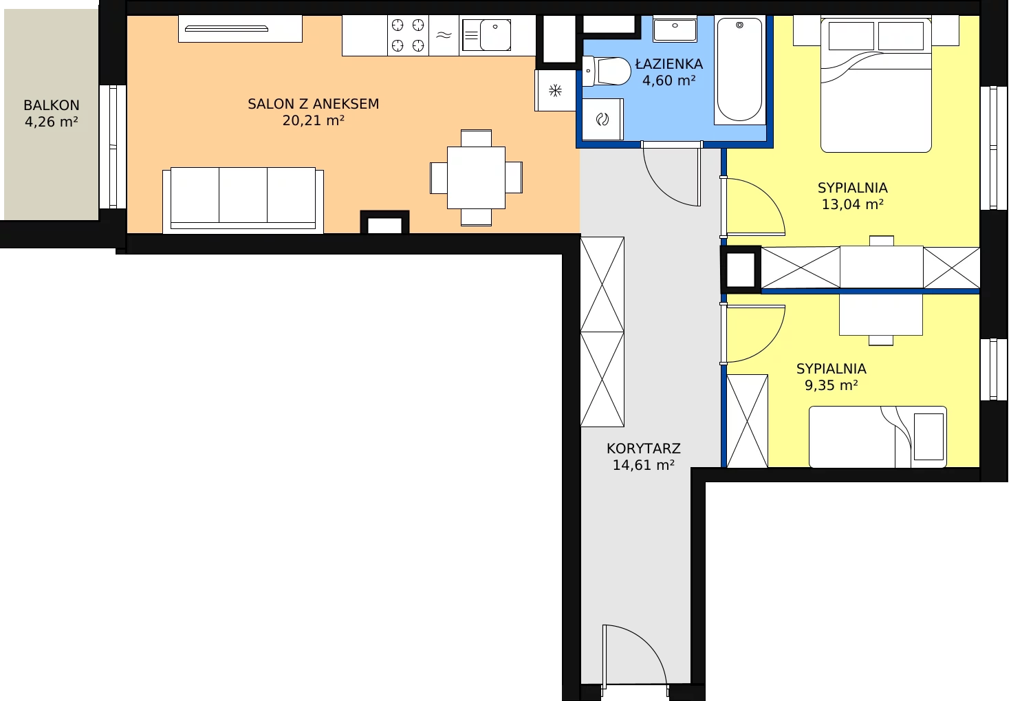Zalety mieszkania 61.81 m², A3-2-111