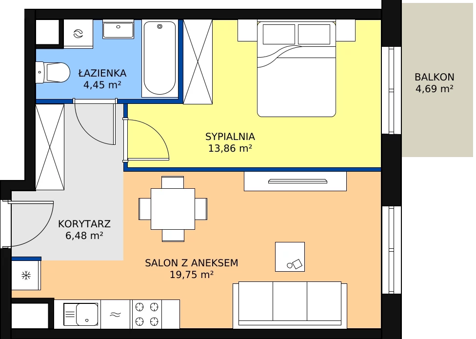 Zalety mieszkania 44.54 m², A3-2-113