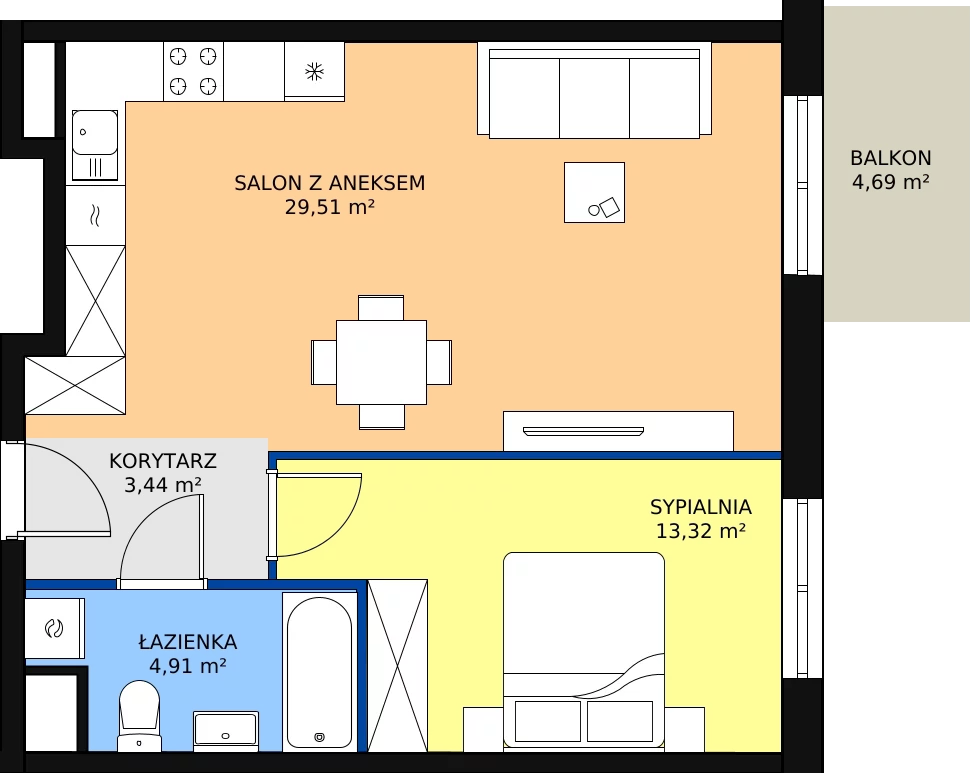 Zalety mieszkania 51.18 m², A3-2-114