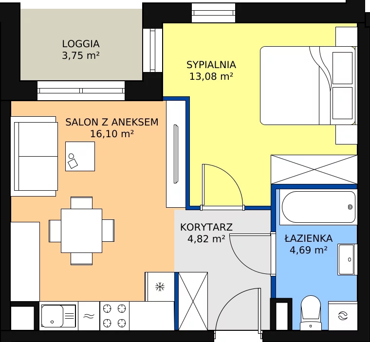 Zalety mieszkania 38.69 m², A3-2-116