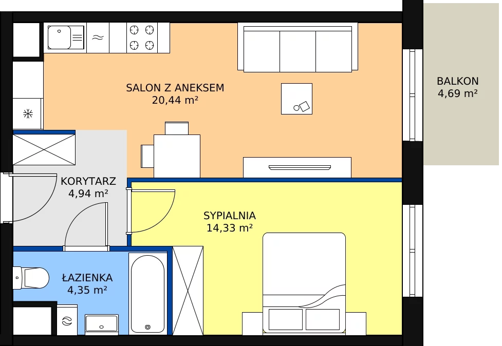 Zalety mieszkania 44.06 m², A3-2-146