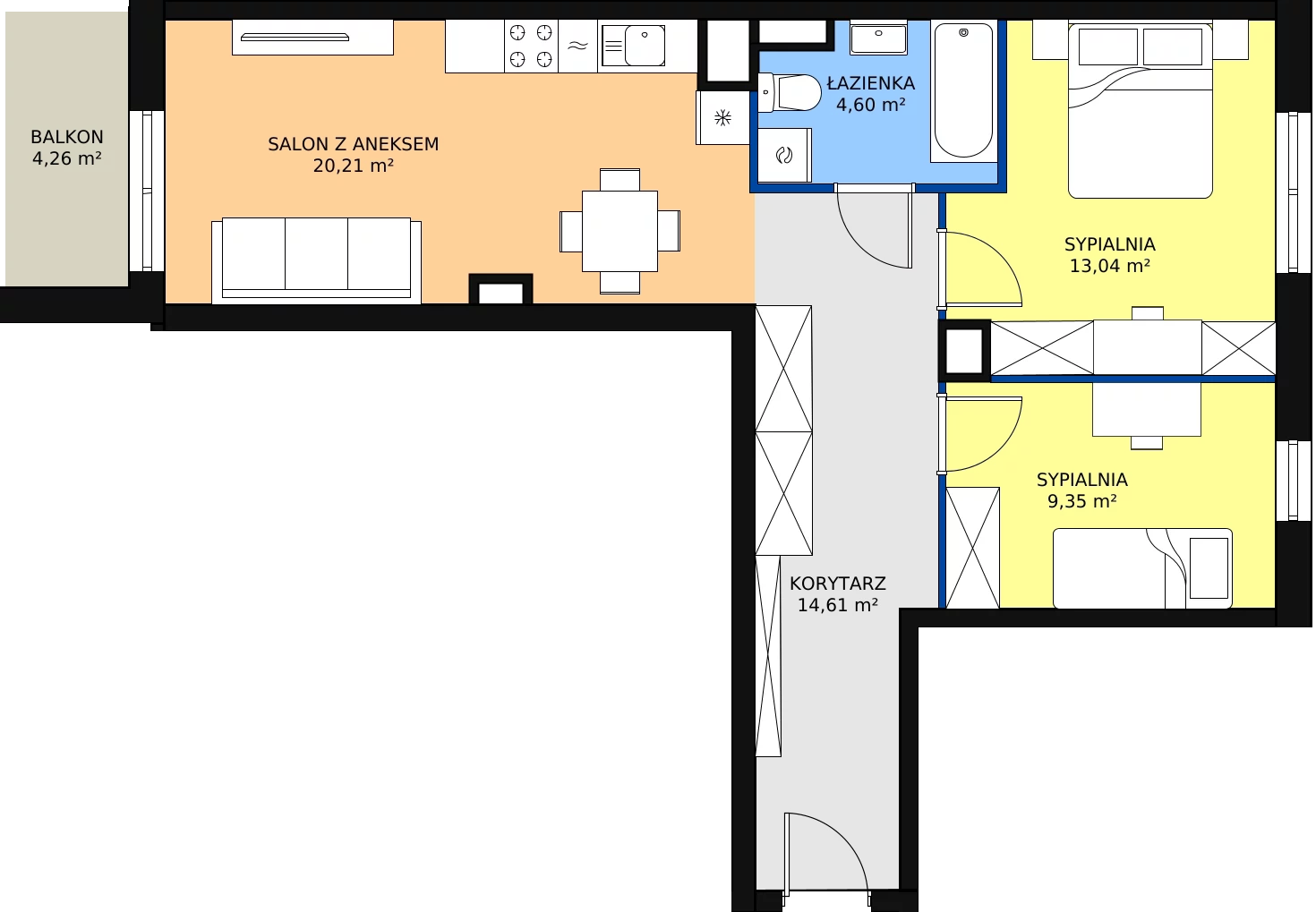 Zalety mieszkania 61.81 m², A3-3-117