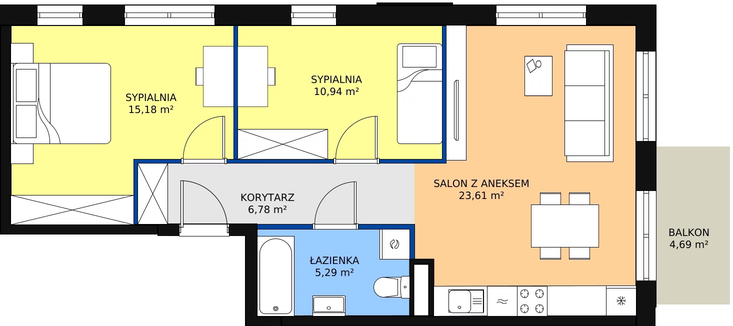 Zalety mieszkania 61.8 m², A3-3-118