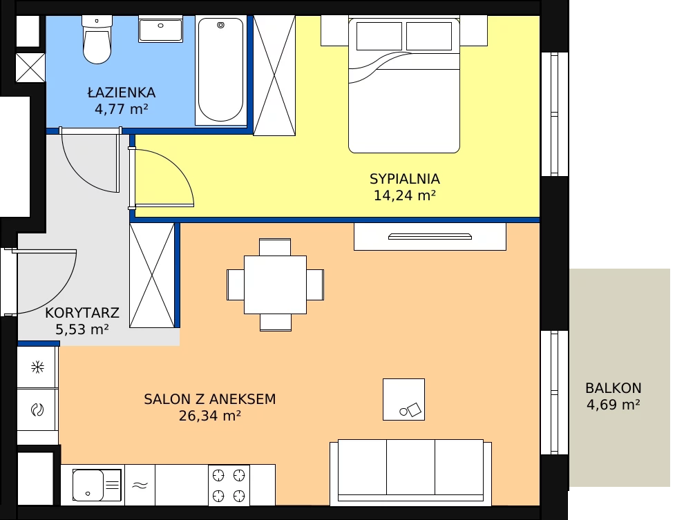 Zalety mieszkania 50.88 m², A3-3-120