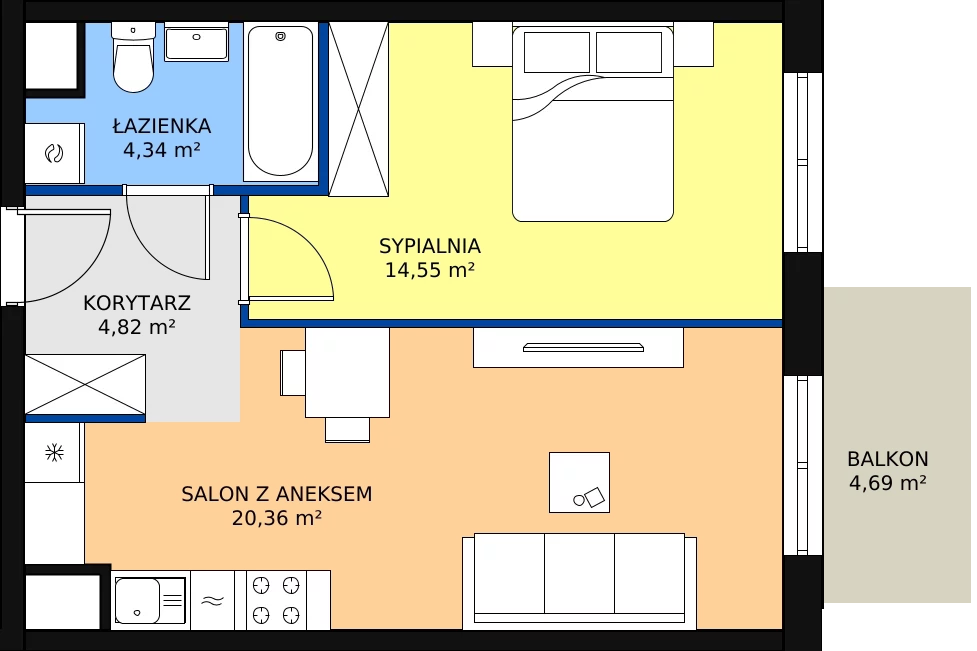 Zalety mieszkania 44.07 m², A3-3-151
