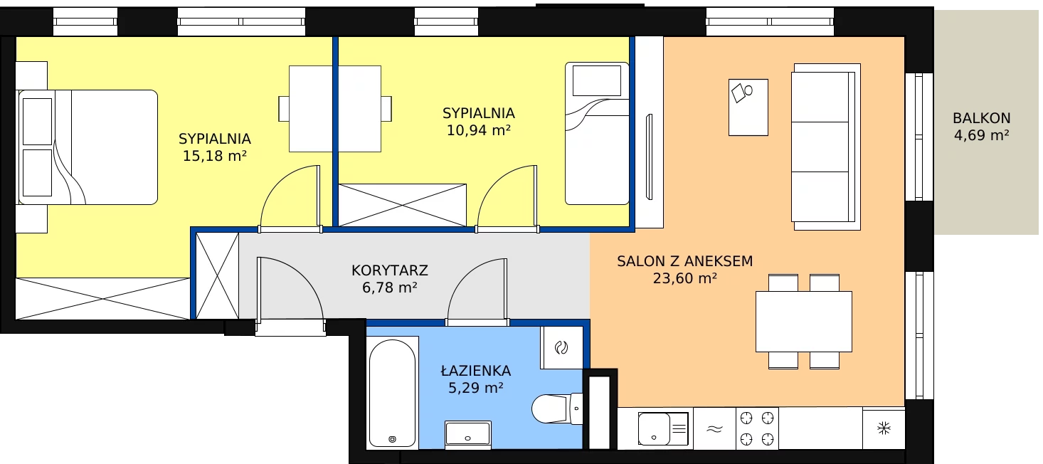 Zalety mieszkania 61.79 m², A3-4-124