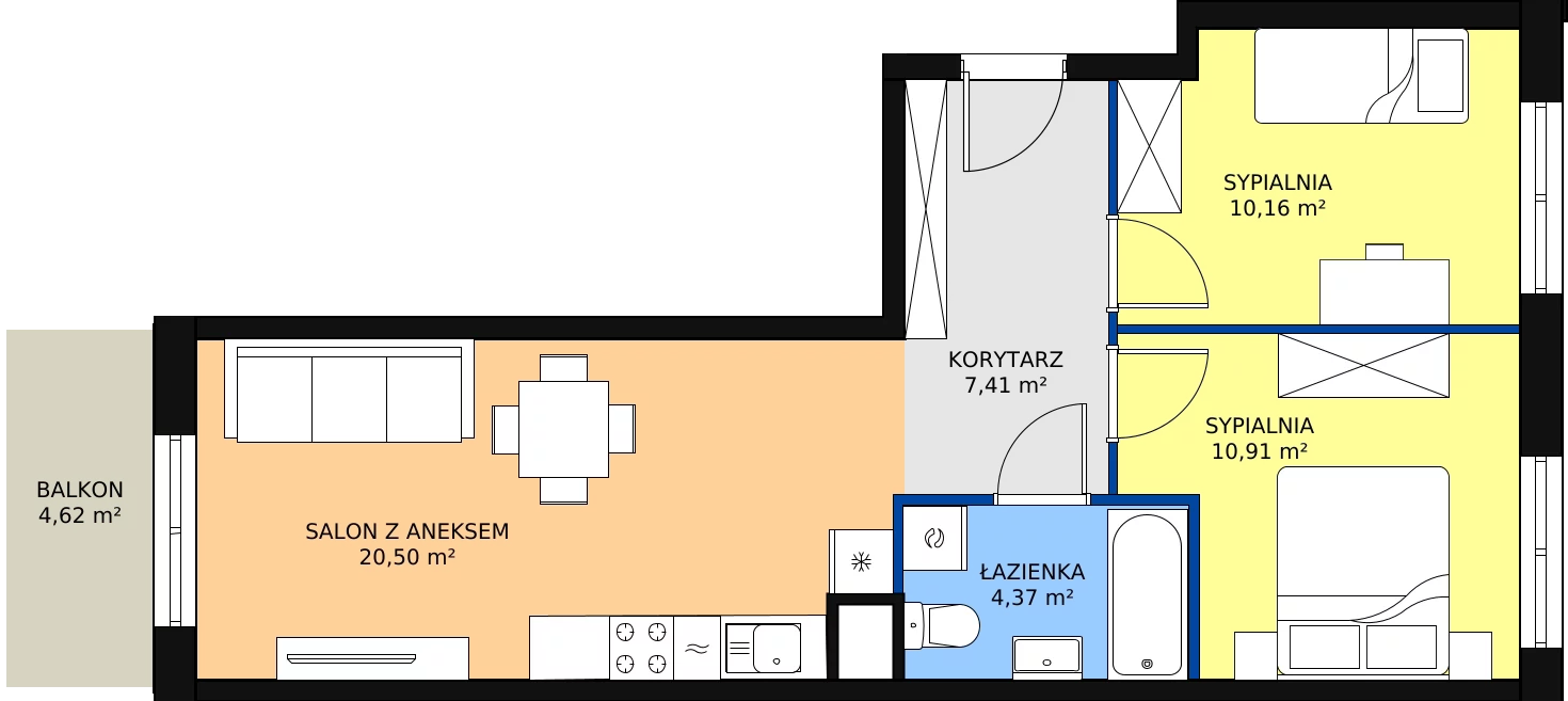 Zalety mieszkania 53.35 m², A3-4-98