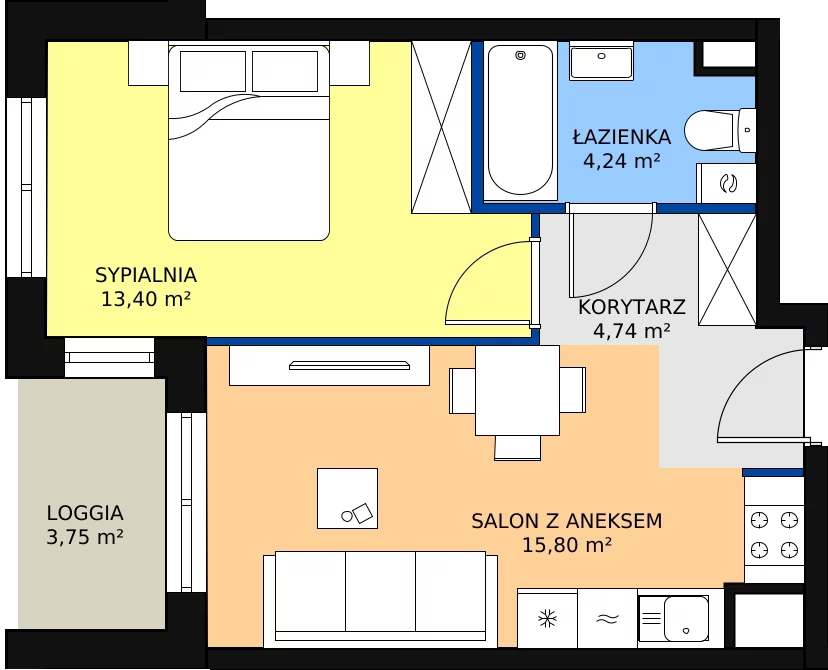 Zalety mieszkania 38.18 m², A4-1-39
