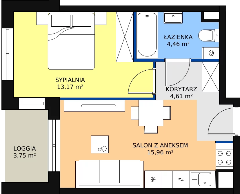 Zalety mieszkania 38.2 m², A4-1-64