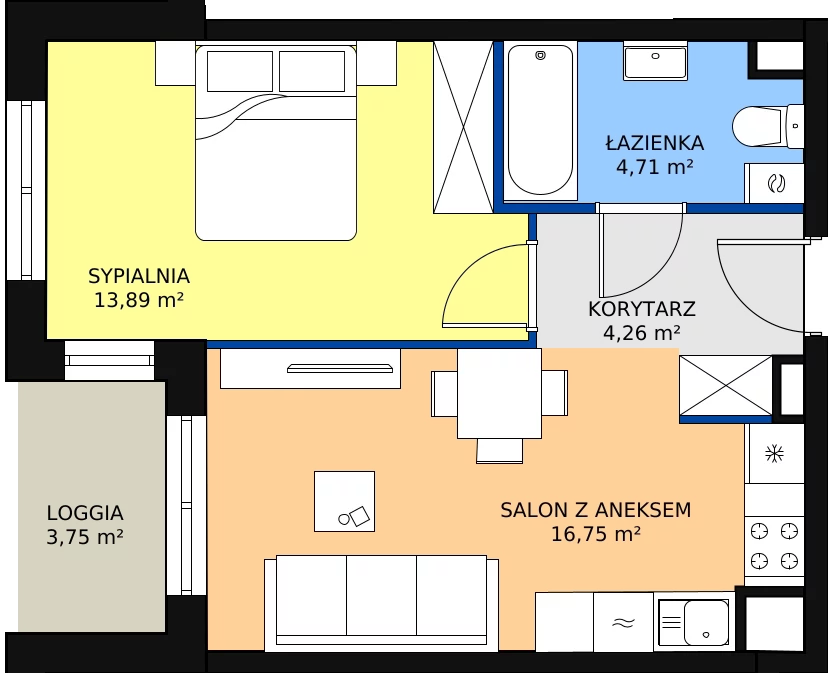 Zalety mieszkania 39.61 m², A4-2-45