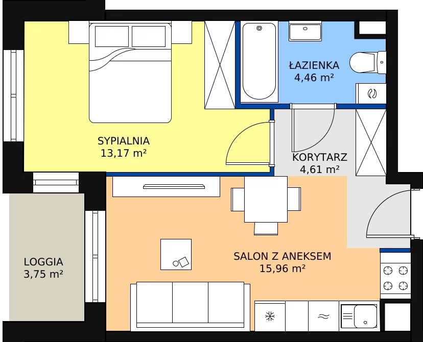 Zalety mieszkania 38.2 m², A4-3-74