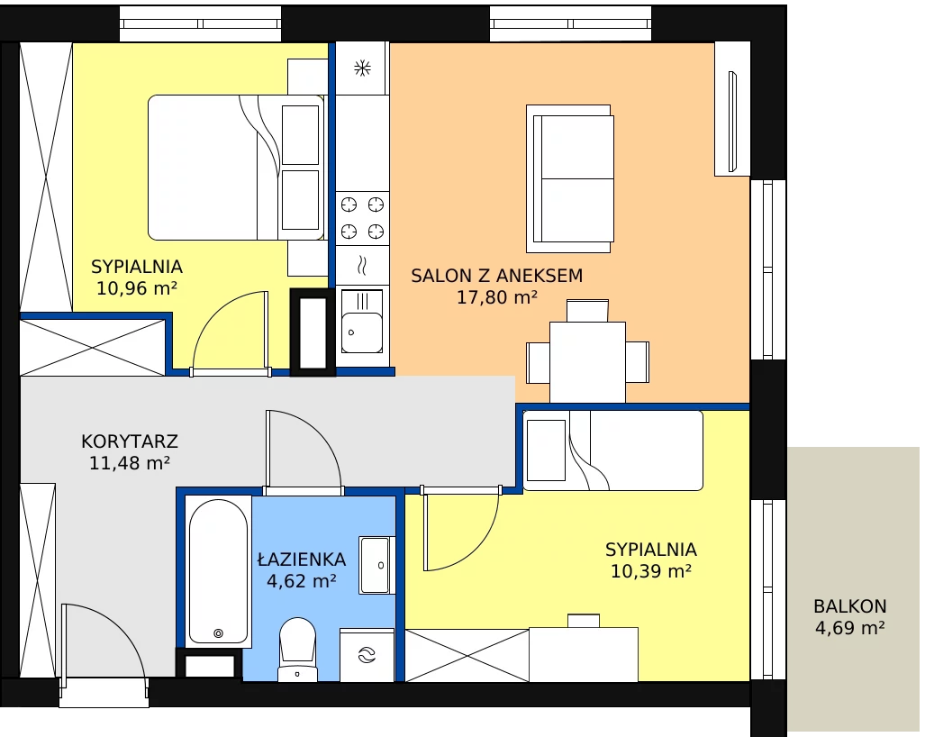 Zalety mieszkania 55.25 m², A4-3-76