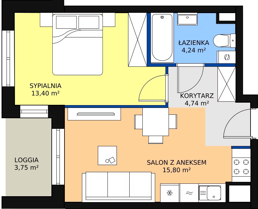 Zalety mieszkania 38.18 m², A4-4-54