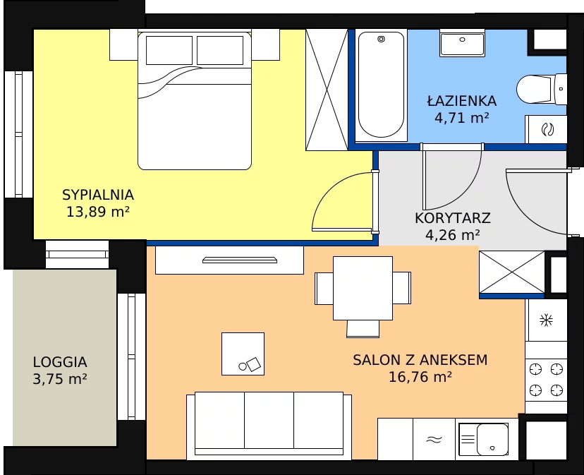 Zalety mieszkania 39.62 m², A4-4-55