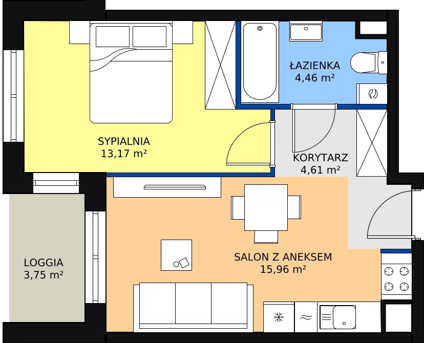Zalety mieszkania 38.2 m², A4-4-79