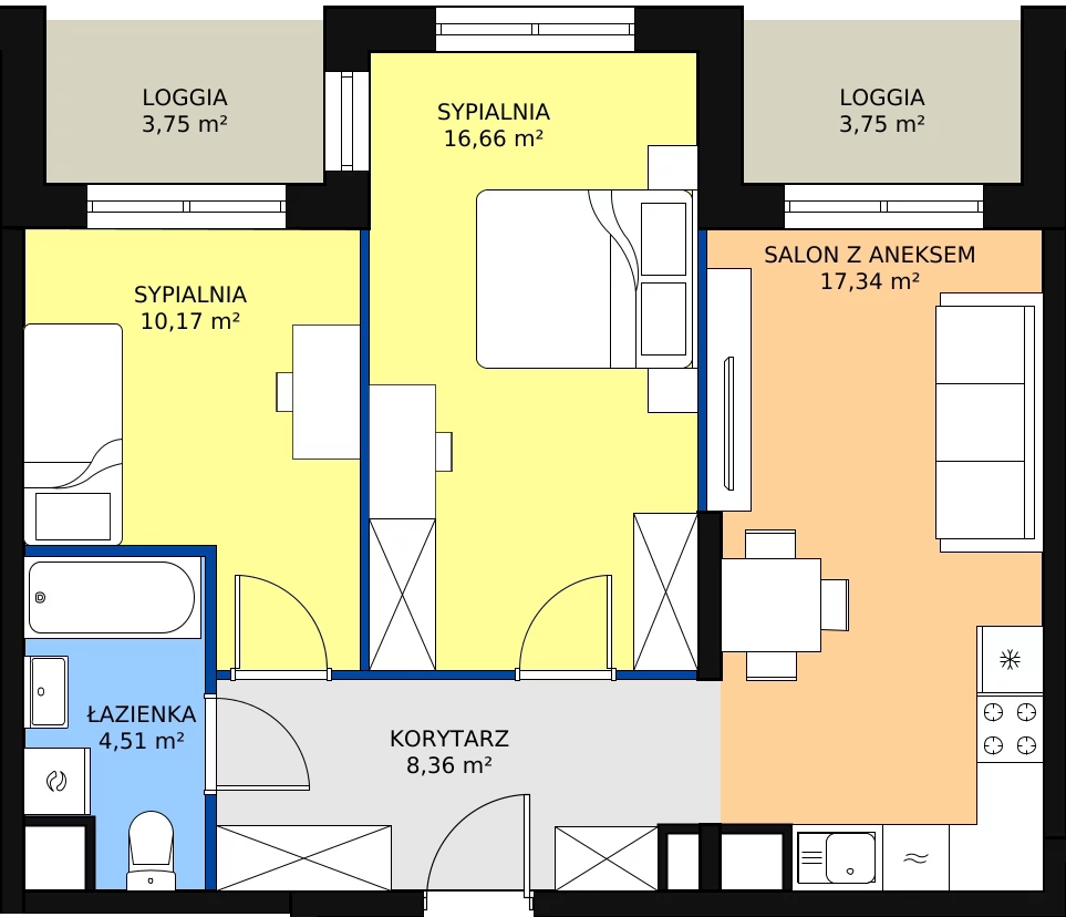Zalety mieszkania 57.04 m², A4-5-84
