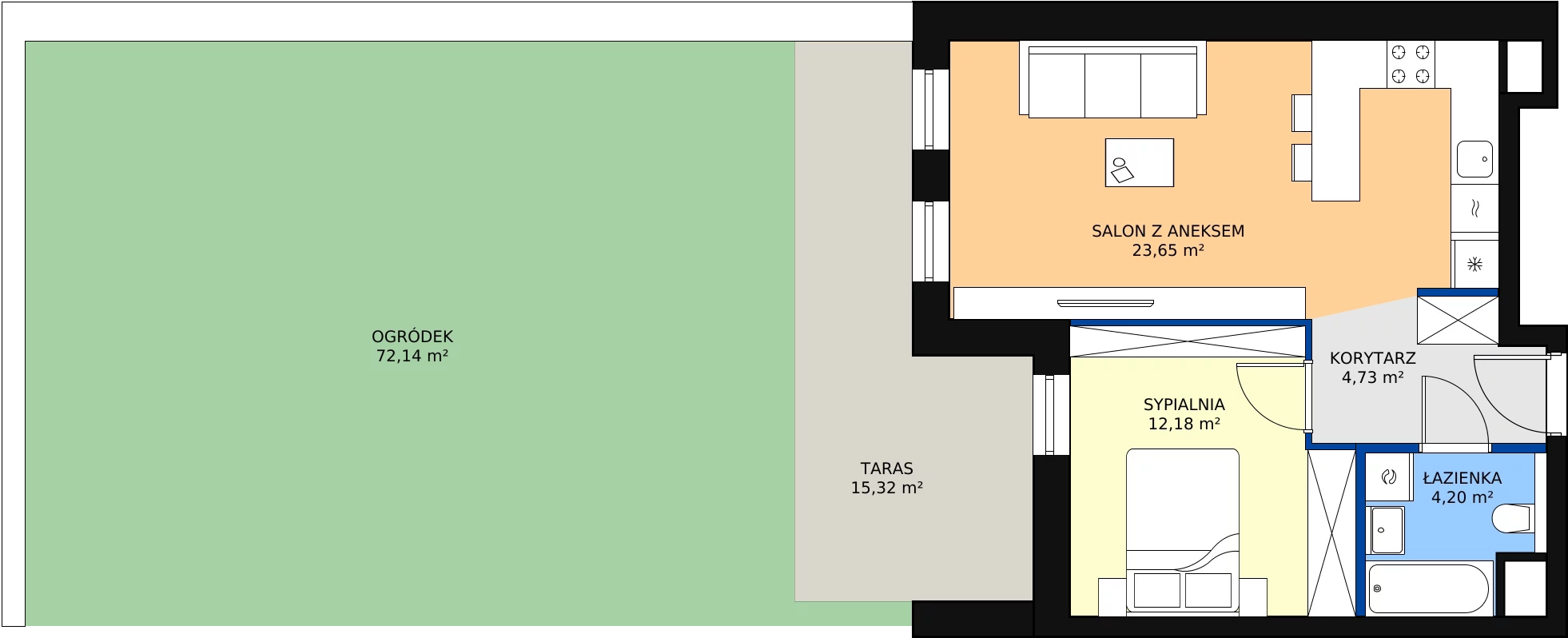 Zalety mieszkania 44.76 m², 1.00.A03
