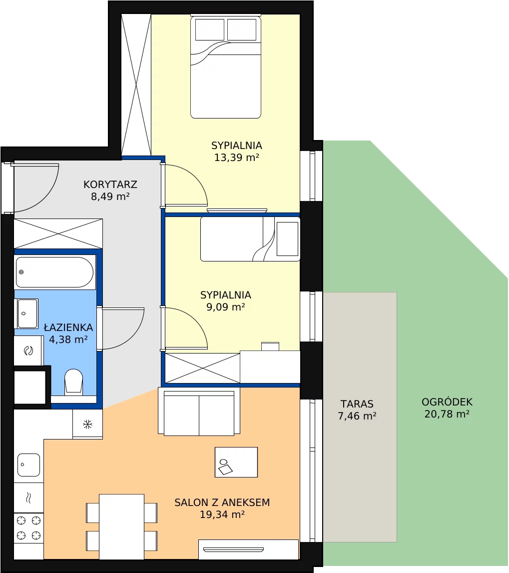 Zalety mieszkania 54.69 m², 1.00.B01