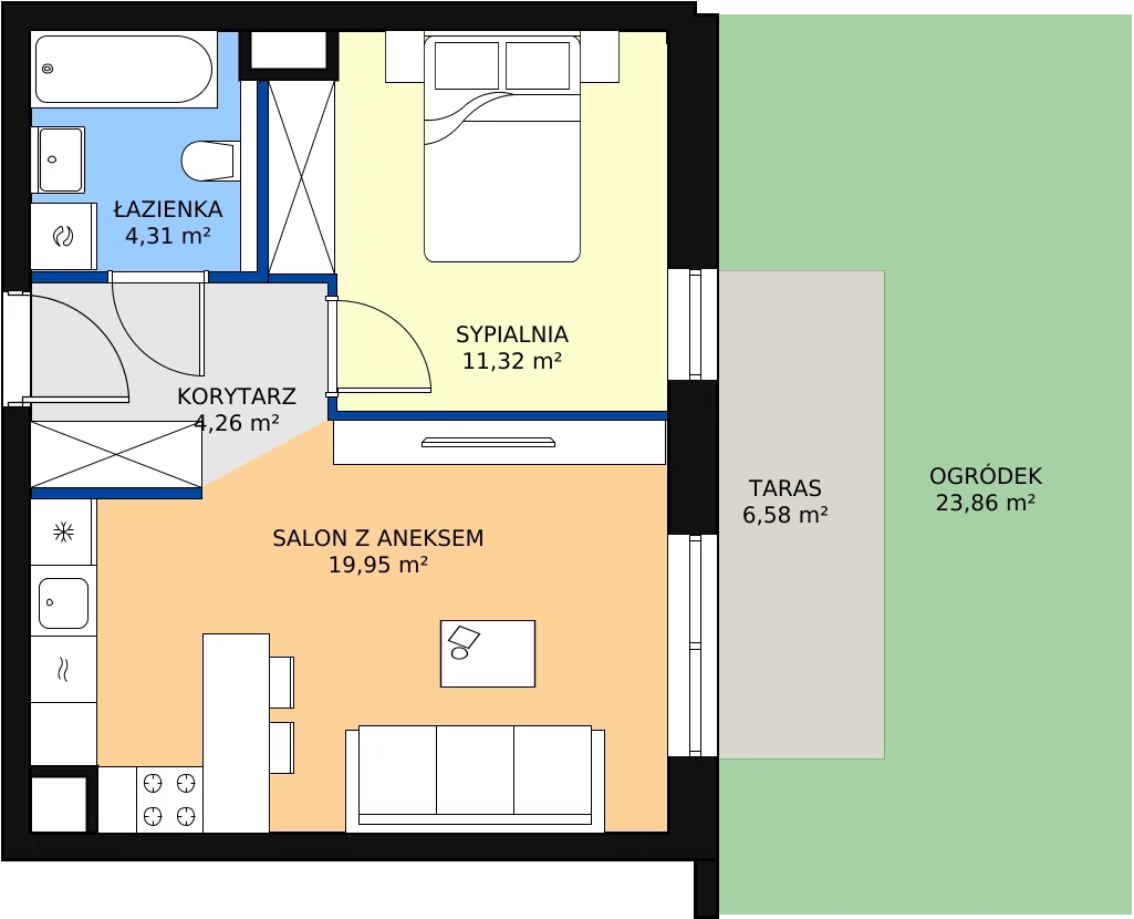 Zalety mieszkania 39.84 m², 1.00.B02