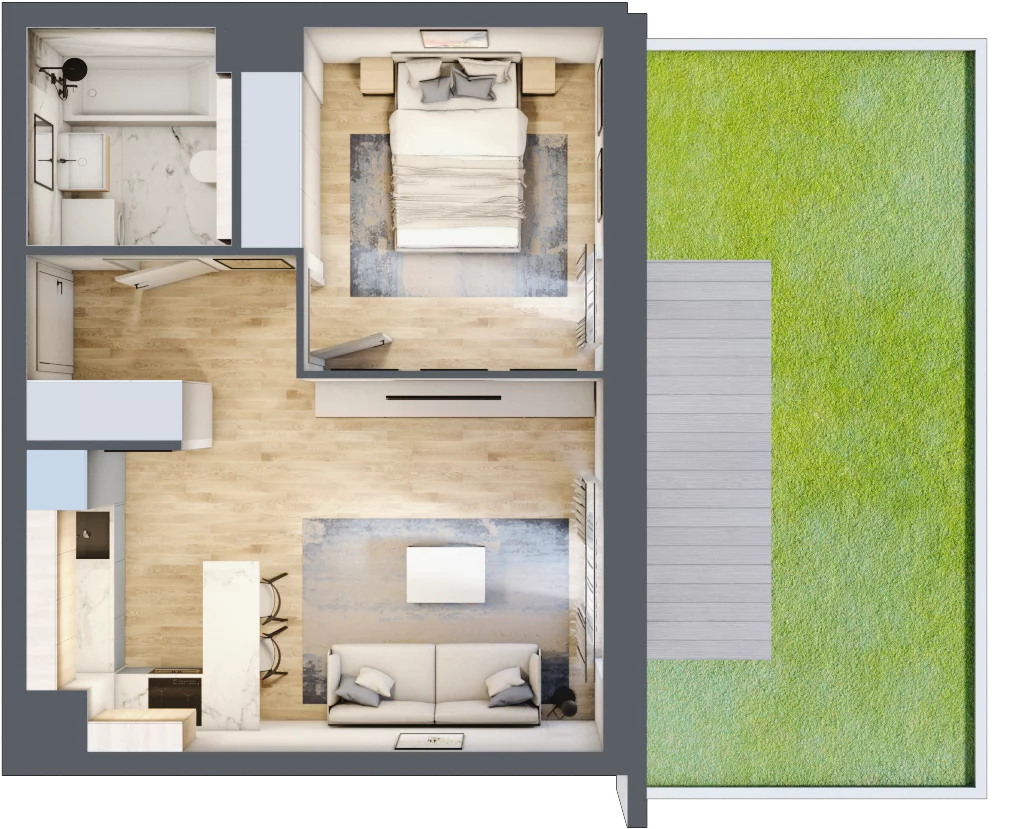 2 pokoje, mieszkanie 39,84 m², parter, oferta nr 1.00.B02, Ogrody Andersa III, Gliwice, Wojska Polskiego, ul. Generała Władysława Andersa