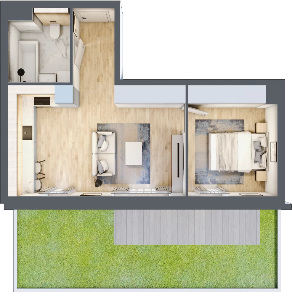 2 pokoje, mieszkanie 40,95 m², parter, oferta nr 1.00.C01, Ogrody Andersa III, Gliwice, Wojska Polskiego, ul. Generała Władysława Andersa