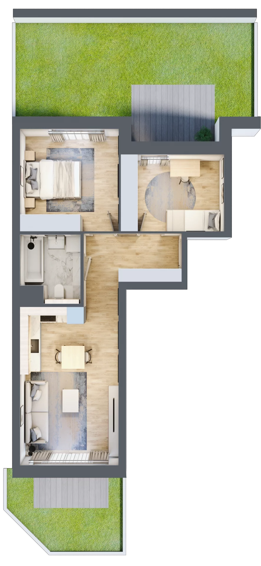 3 pokoje, mieszkanie 53,97 m², parter, oferta nr 1.00.C02, Ogrody Andersa III, Gliwice, Wojska Polskiego, ul. Generała Władysława Andersa